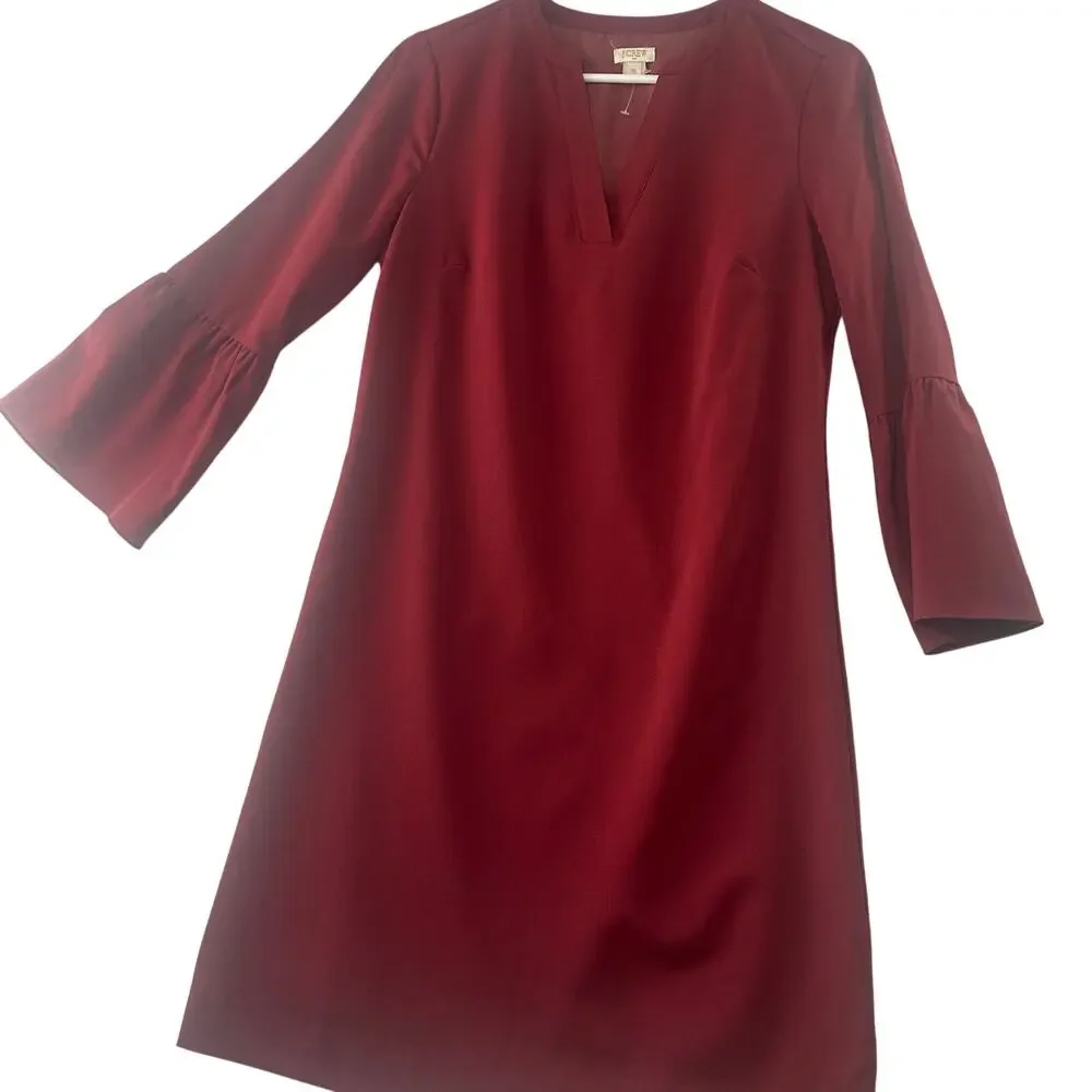J.Crew Maroon V-Neck Bell Sleeve Shift Dress - Size 00